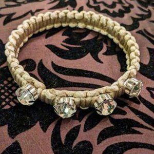 Gorgeous, silk Satin Like Material Beige Bracelet With Four Big Rhinestones